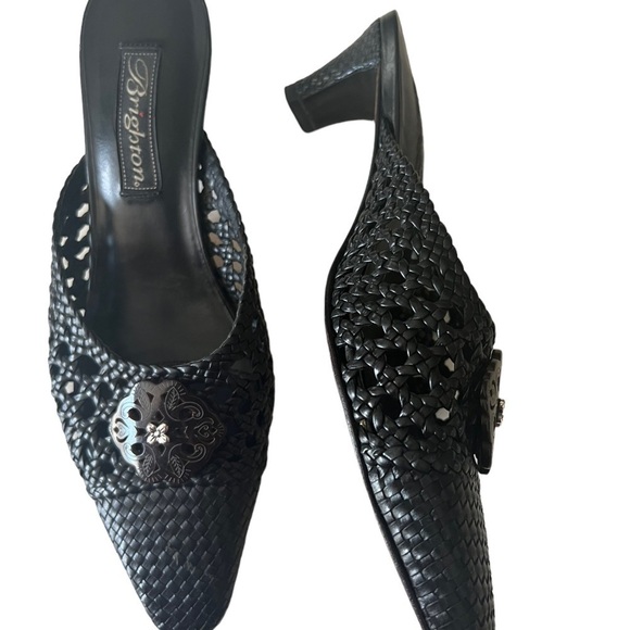 Brighton Tana Black Woven Leather Pointed Toe Kitten Heel Size 6.5 Witchycore - Picture 6 of 15